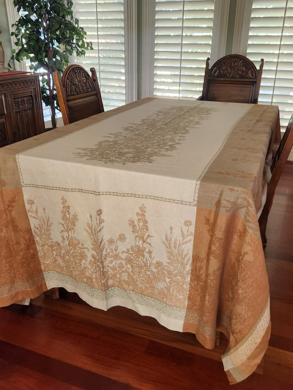 WILLIAMS SONOMA Fall Harvest Jaquard Tablecloth Linen Cotton 70 x 108 Autumn